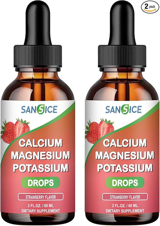 Potassium Magnesium Drops - High Absorption Calcium Magnesium Supplement with Magnesium Glycinate Calcium Zinc and Potassium for Kids, Liquid Potassium Supplement-Energy Sleep and Relaxation-2 Pack