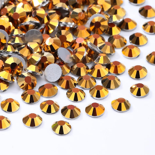Gold Flatback Rhinestones, Glass Rhinestones for Nail Art and Craft, Glue Fix, Loose Crystal Gemstones(Gold, SS12, 1440pcs, 2.9-3.0mm)