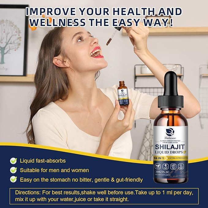 (2 Pack) 16 in 1 Shilajit Resin Liquid Drop, Shilajit W/Ginseng, Turmeric, Rhodiola, Wolfberry, Amla & Vitamins, Shilajit Supplement for Men & Women with 85+ Trace Minerals & Fulvic Acid, 1 Fl Oz