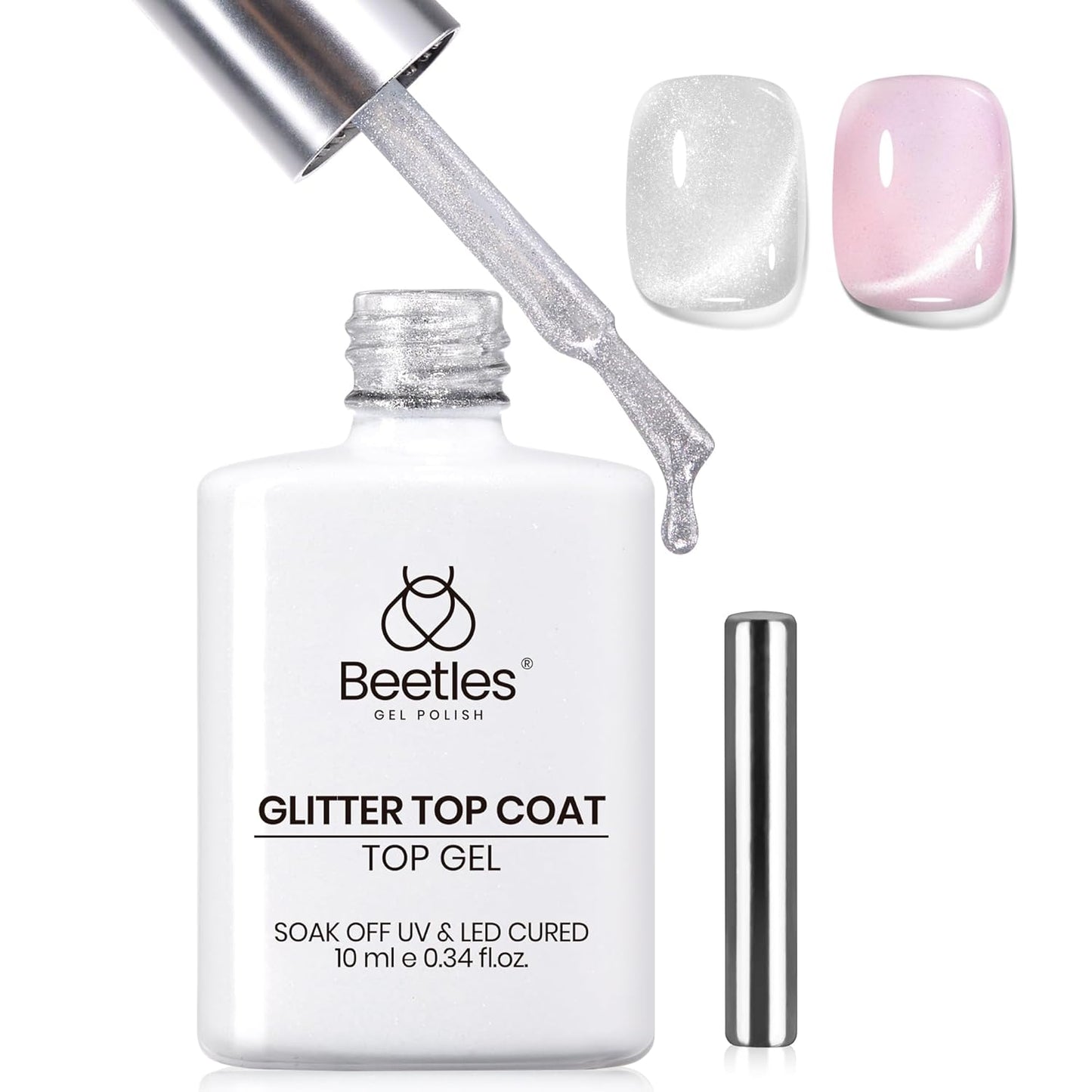 Beetles Cat Eye Gel Top Coat，2 in 1 Top Coat Gel Nail Polish & Cat Eye Magnetic Effect No Wipe - Shine Finish and Long Lasting, Soak Off LED Nail Lamp Nail Art Design Manicure Diy at Home