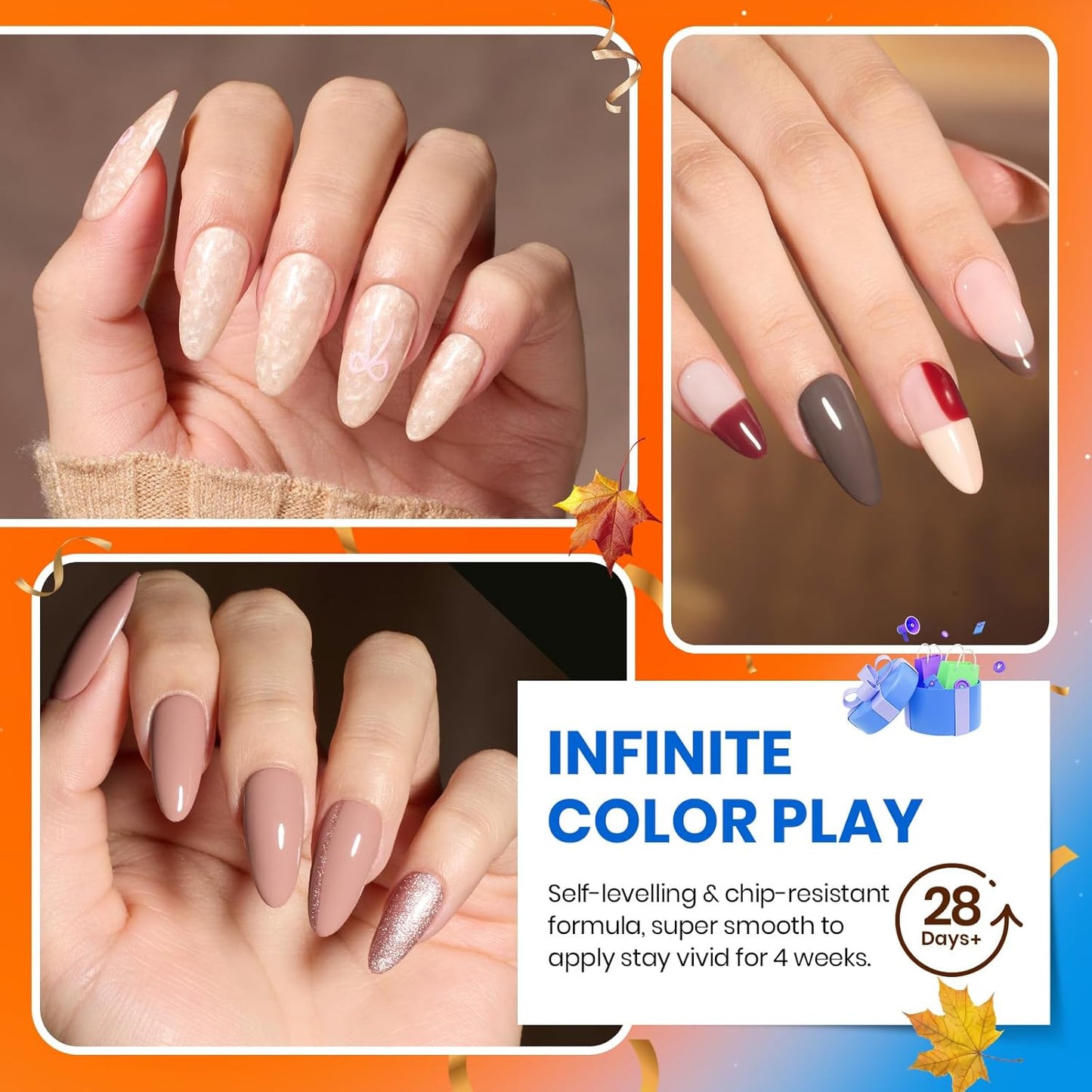 Beetles Gel Nail Polish Set - 20 Colors Warm Mist Fall Gel Nail Kit Burgundy Brown Nude Gold Glitter Gray Shimmer Soak Off Long Lasting with Base & Top Coat Home DIY Salon Nail Art Gift Set for Women