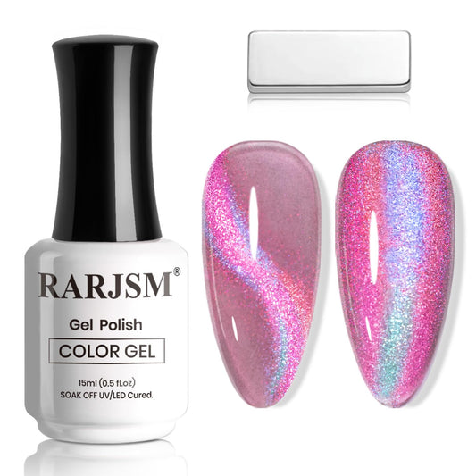 RARJSM Purple Blue Aurora Cat Eye Gel Nail Polish Multichrome Color Glitter Dark Violet Candy Glass Diamond Cat Eye Gel Polish with Magnet Stick Soak off UV LED Curing Requires Home Salon Diy Nail Art