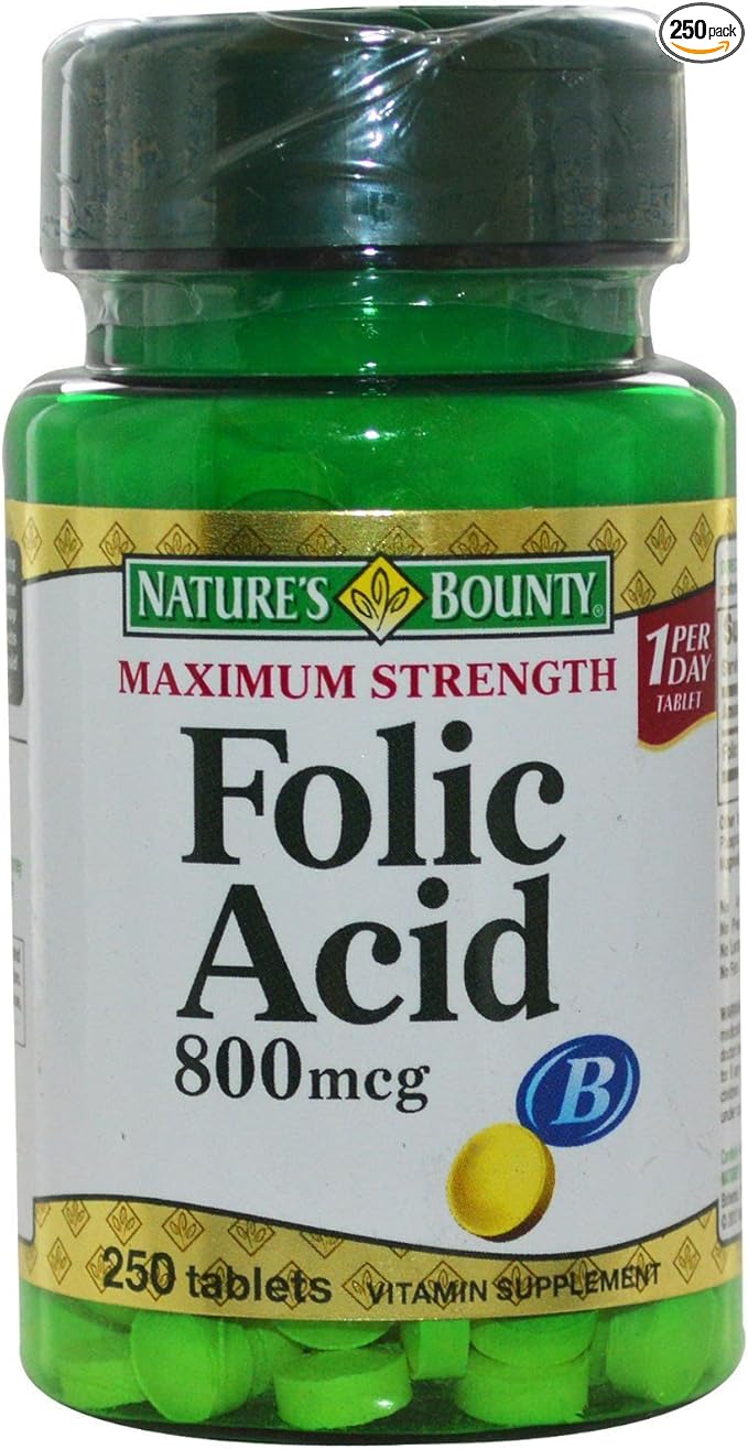 Nature's Bounty Folic Acid 800 mcg Tablets Maximum Strength 250 ea (Pack of 5)