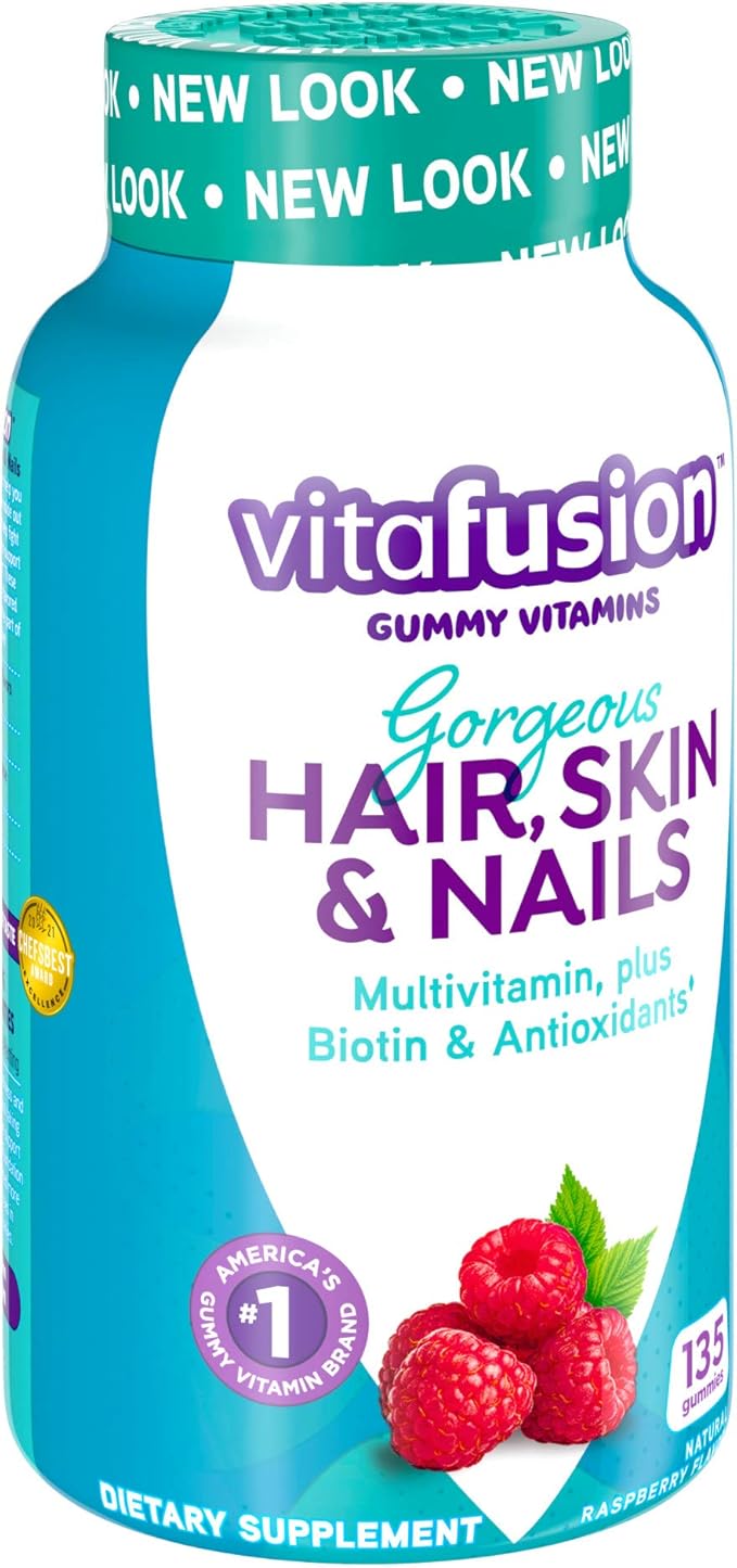 Vitafusion Gorgeous Hair, Skin & Nails Multivitamin plus Biotin and Antioxidant vitamins C&E, Raspberry Flavor, 135ct (45 day supply), from America’s Number One Gummy Vitamin Brand