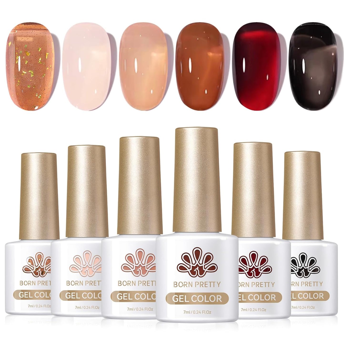 Born Pretty Jelly Gel Nail Polish Set Fall Winter Brown Blood Red Burgundy Black Gel Polish Sheer Milky Nude Transparent Halloween Gel Polish Set Nail Art Varnish Manicure Collection Gift 7ML 6PCS