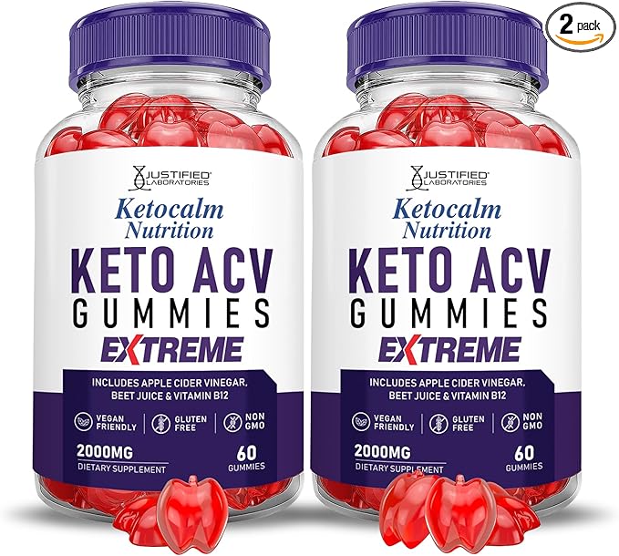 (2 Pack) Ketocalm Nutrition Keto ACV Gummies Extreme 2000MG Keto Calm Nutrition Keto Gummies Apple Cider Vinegar Formulated with Pomegranate Beet Juice Powder B12 Vegan Non GMO 120 Gummys