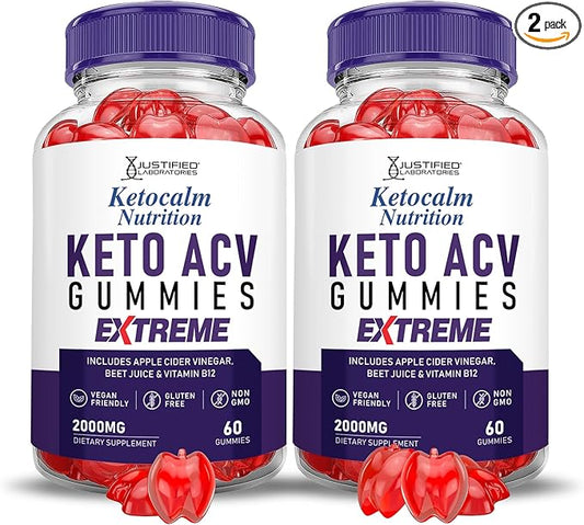 (2 Pack) Ketocalm Nutrition Keto ACV Gummies Extreme 2000MG Keto Calm Nutrition Keto Gummies Apple Cider Vinegar Formulated with Pomegranate Beet Juice Powder B12 Vegan Non GMO 120 Gummys