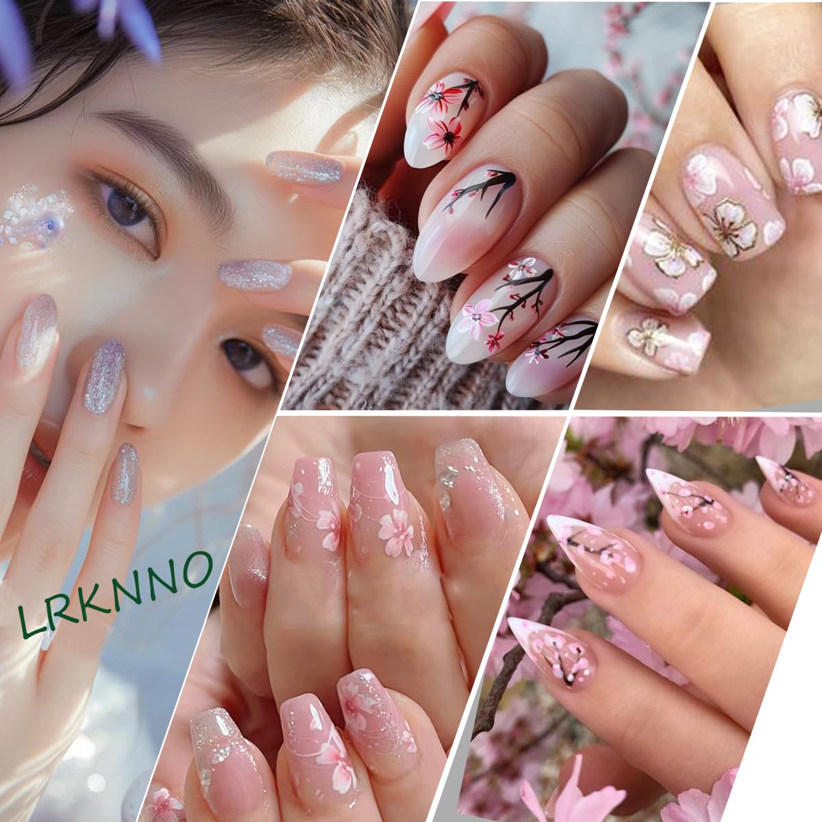 Flower Nail Art Stickers Decal 8 Sheets Pink Cherry Blossoms Nail Stickers 3D Self Adhesive Beautiful Petals Leaf Nail Art Design Supplies for Acrylic Nail Women Girls Manicure DIY Supplies
