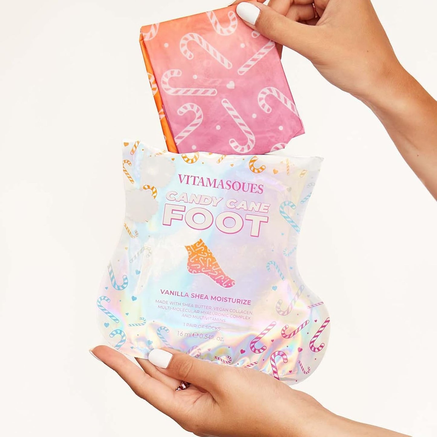 Vitamasques Candy Cane Moisturizing Foot Mask 5 Pairs - Korean Foot Mask with Shea Butter, Nourishing Feet Masks & Foot Moisturizing Socks for Hydration, Soft Skin & Relaxing Self-Care