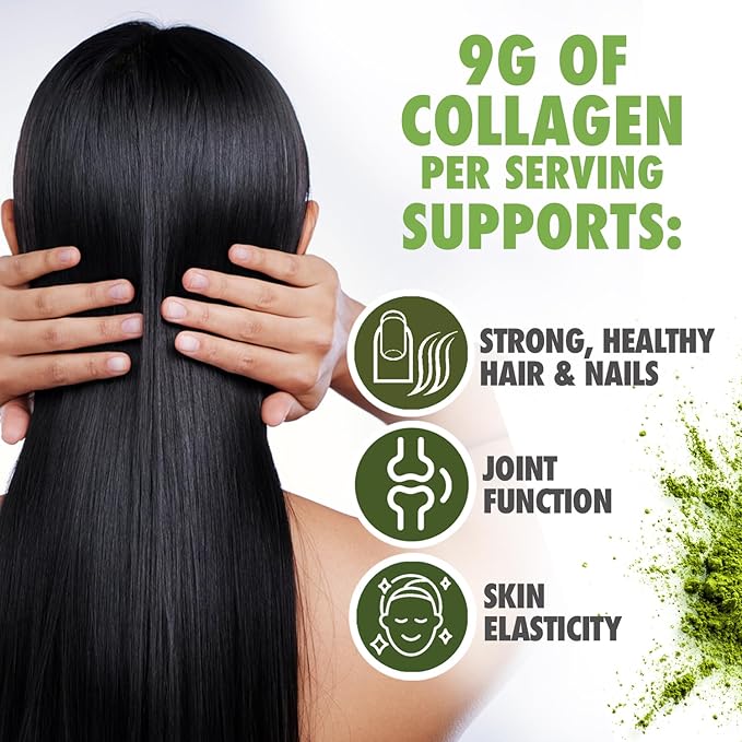 Collagen Peptides Powder - Matcha Green Tea Collagen Powder for Women - Collagen Supplements for Hair, Skin & Nails with Hyaluronic Acid - 9g Protein per Serving