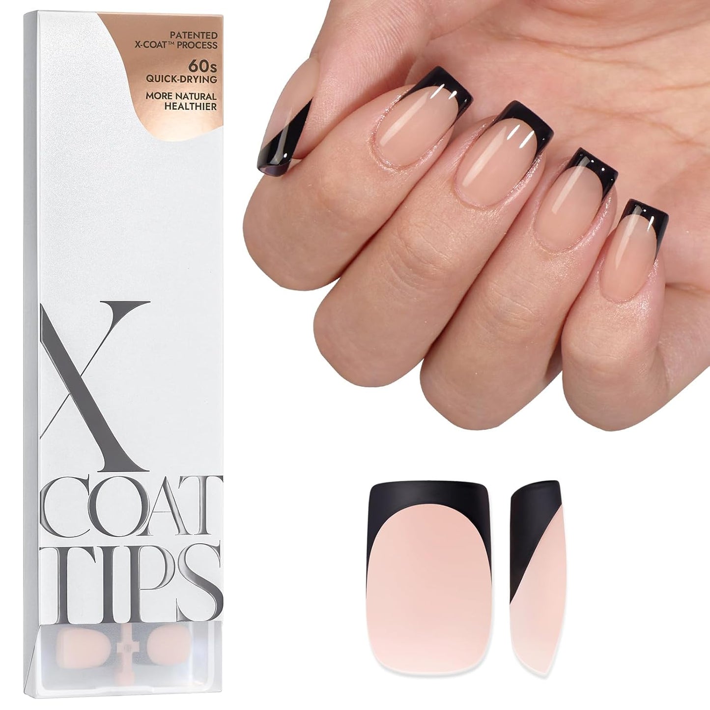 BTArtboxnails Black French Press On Nails - XCOATTIPS French Series Short Square Nails, Soft Gel Nail Tips, French Tips Press On Nails Soak Off Acrylic Fake Nails Glue On Nails