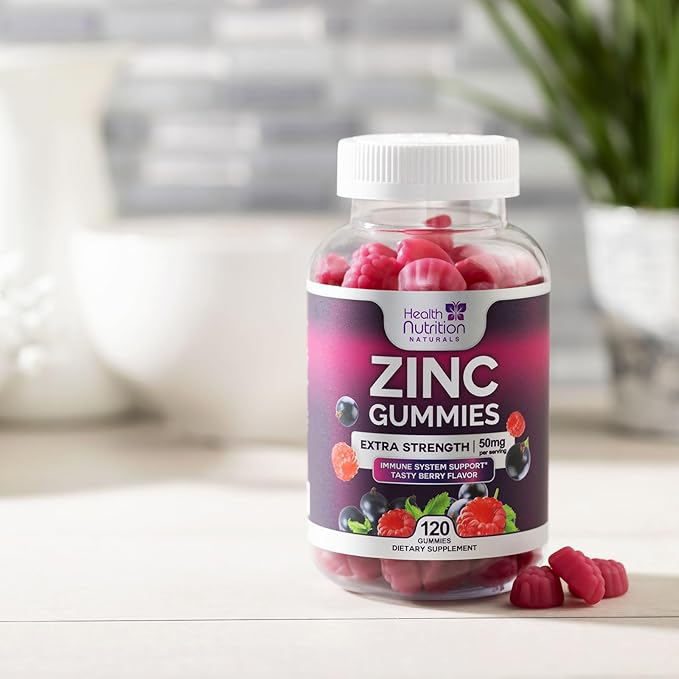 Zinc Gummy for Adults 50mg, Max Strength Bone, Skin & Immune Support Zinc Gummies, Vegan, Non-GMO & Gluten Free, Immune Health Support, Nature’s Antioxidant Chewable Zinc Vitamins - 120 Gummies