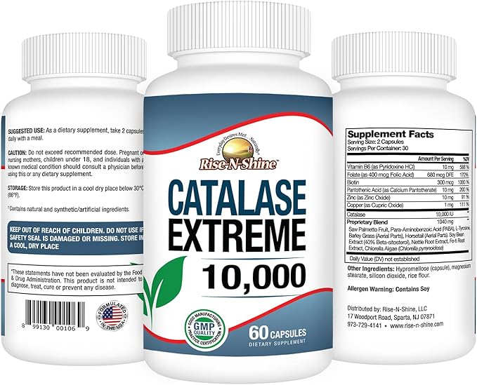 Catalase Extreme Supplement 10,000 with Saw Palmetto, Biotin, Fo-Ti, PABA - Hair Supplements for Strong Hair - 60 Capsules