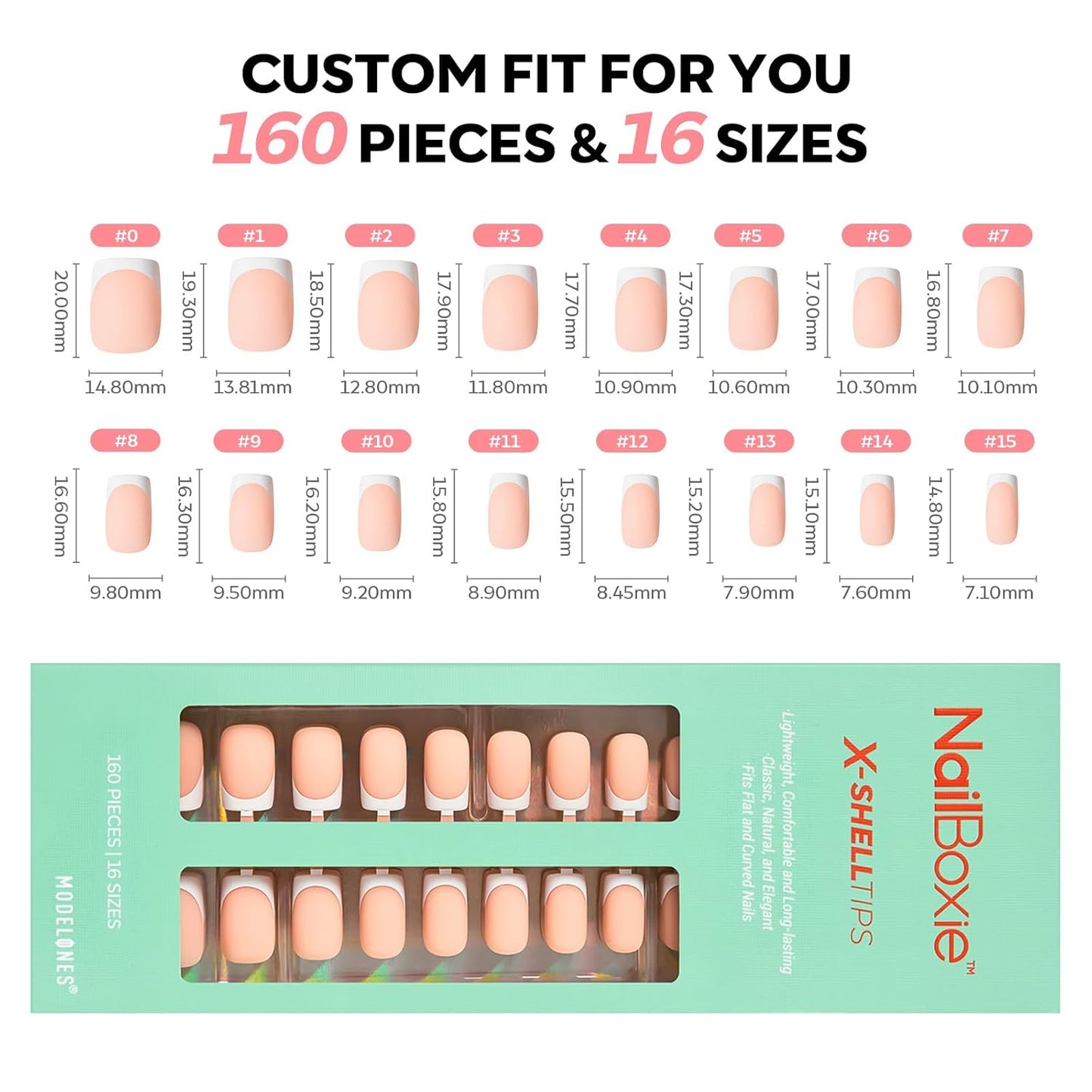 modelones French Tip Press on Nails, Short Square Fake Nails with Nail Box, Nude Gel Nail Tips for Women, Soft Glue-On Nails for Natural Salon Look, DIY Nail Art Kit