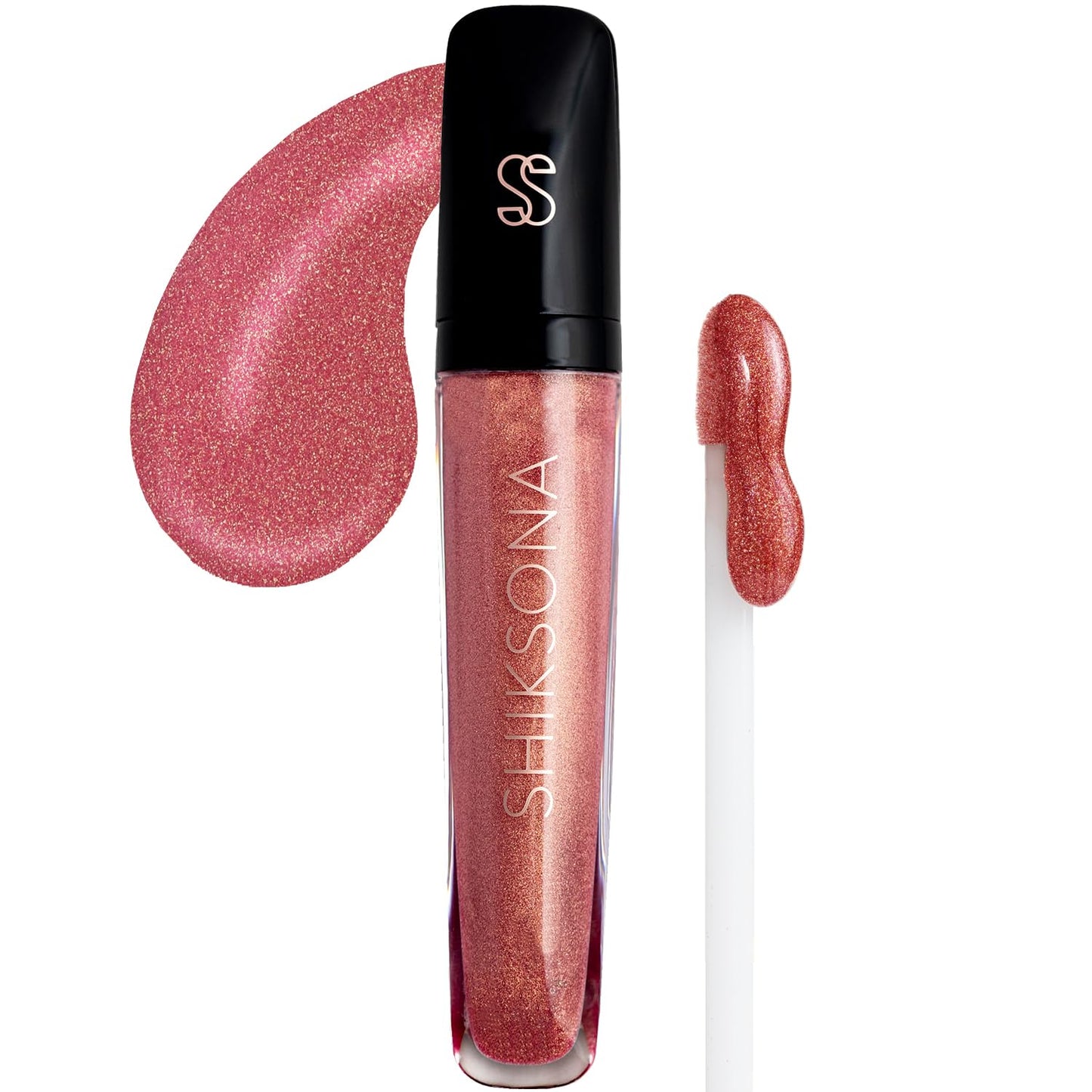 High Shine Lip Gloss | Hydrating, Vegan, Non-Sticky Lipgloss in a Timeless, Universal Color | Raw Emotions (Rose Pink with Gold sparkling pearls)
