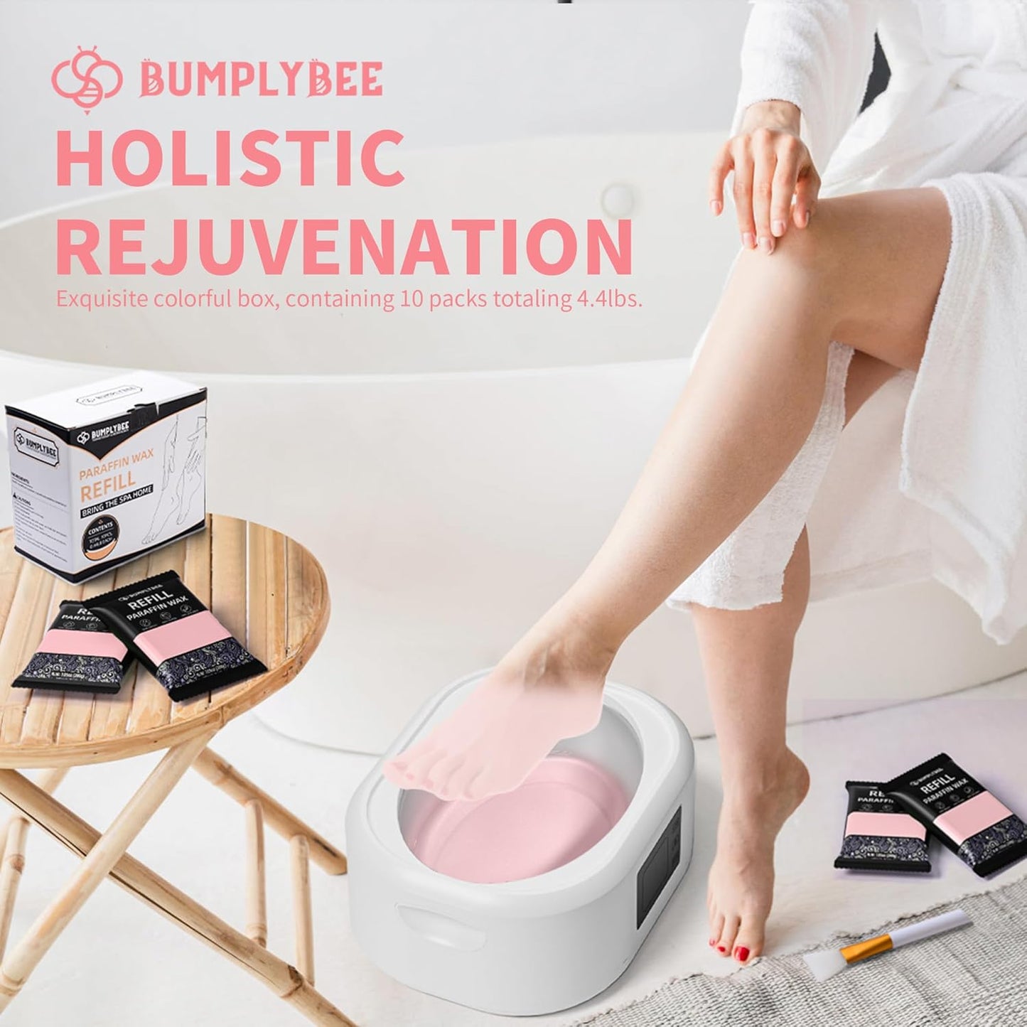 Paraffin Wax Kit - 10 Packs Peach Scent Refills With Silicone Brush for Hands and Feet - Skin Moisturizing, Non-Greasy, Easy-Peeling