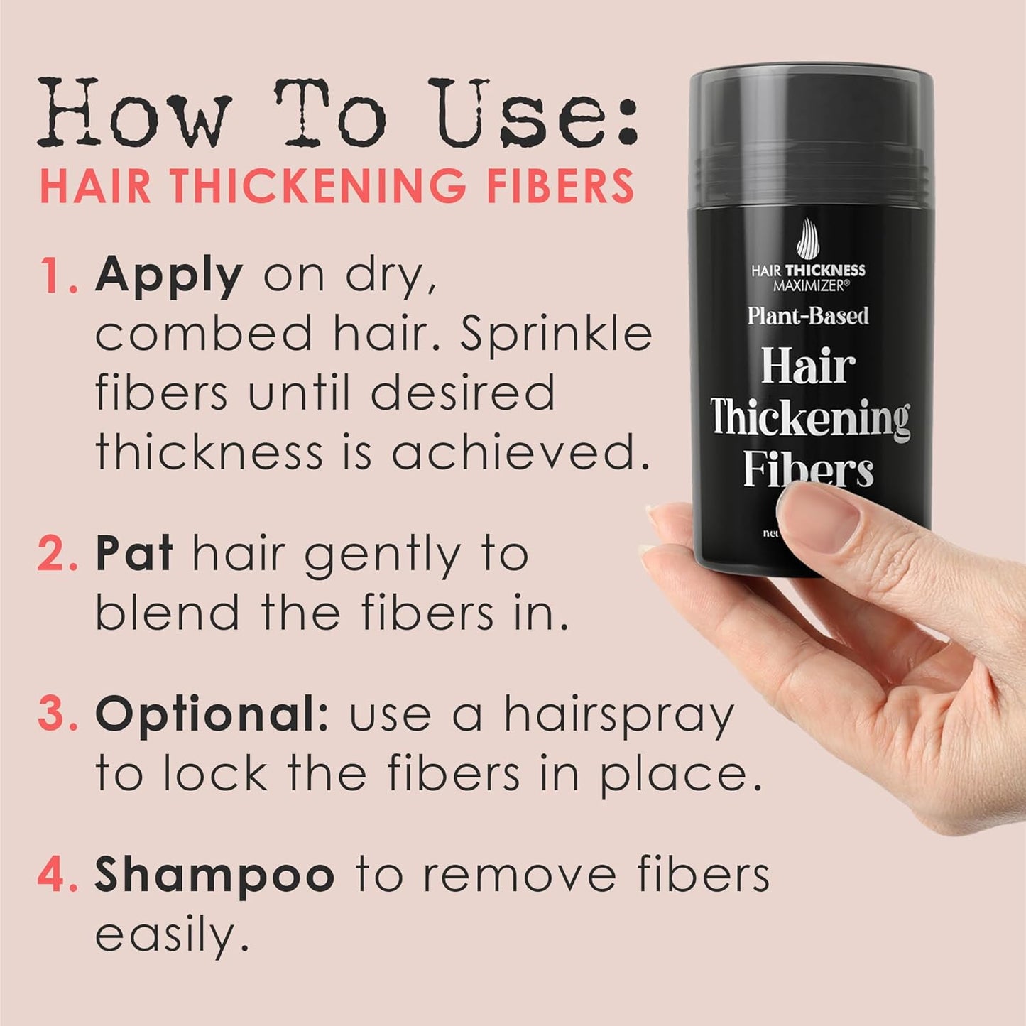 Hair Fibers for Thinning Hair For Women, Men. Plant-Based Formula for Instant Hairline & Bald Spot Coverage. Non-Itchy, Easy to Wash Out (Dark Brown)