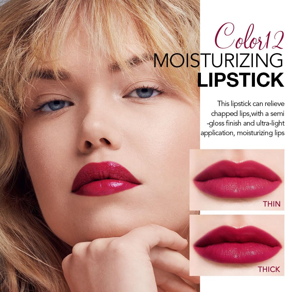 1Pcs Tinted Lip Balm Moisturizing Lipstick – Waterproof Hydrating Matte Lip Balm for Women, Creamy Natural Color Stain for Dry Lips,Soft Matte Finish with Subtle Scent (#12 Berry Rose Red)