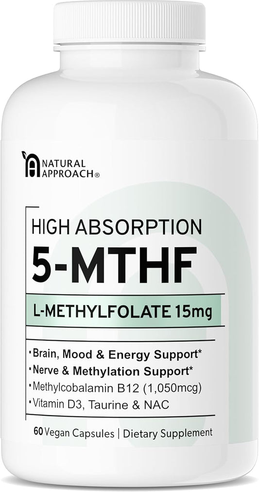 L-Methylfolate 15mg plus Methyl B12, D3, Taurine & NAC | 5-MTHF (Bioactive B9) Professional Strength | Methylated Vitamins to Support Mood, Nerve Health & Methylation* | MTHFR Supplement | 60 Capsules