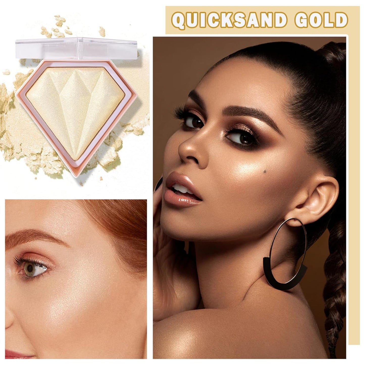 Face Glitter Highlighter Makeup Palette Shimmer Contour Powder Waterproof Long-Lasting,Brightens Face Complexion Contour Illuminator Highlighters Blush Powder Makeup Palette-02Quicksand Gold