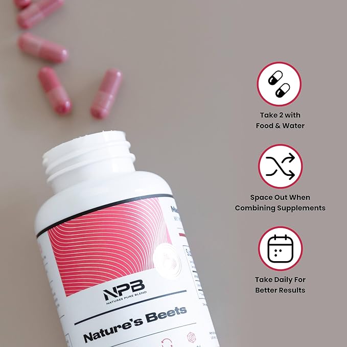 Nature's Pure Blend Organic Beets Capsule I Support Blood Flow, Blood Pressure, Heart Health I Energy Booster, L Arginine