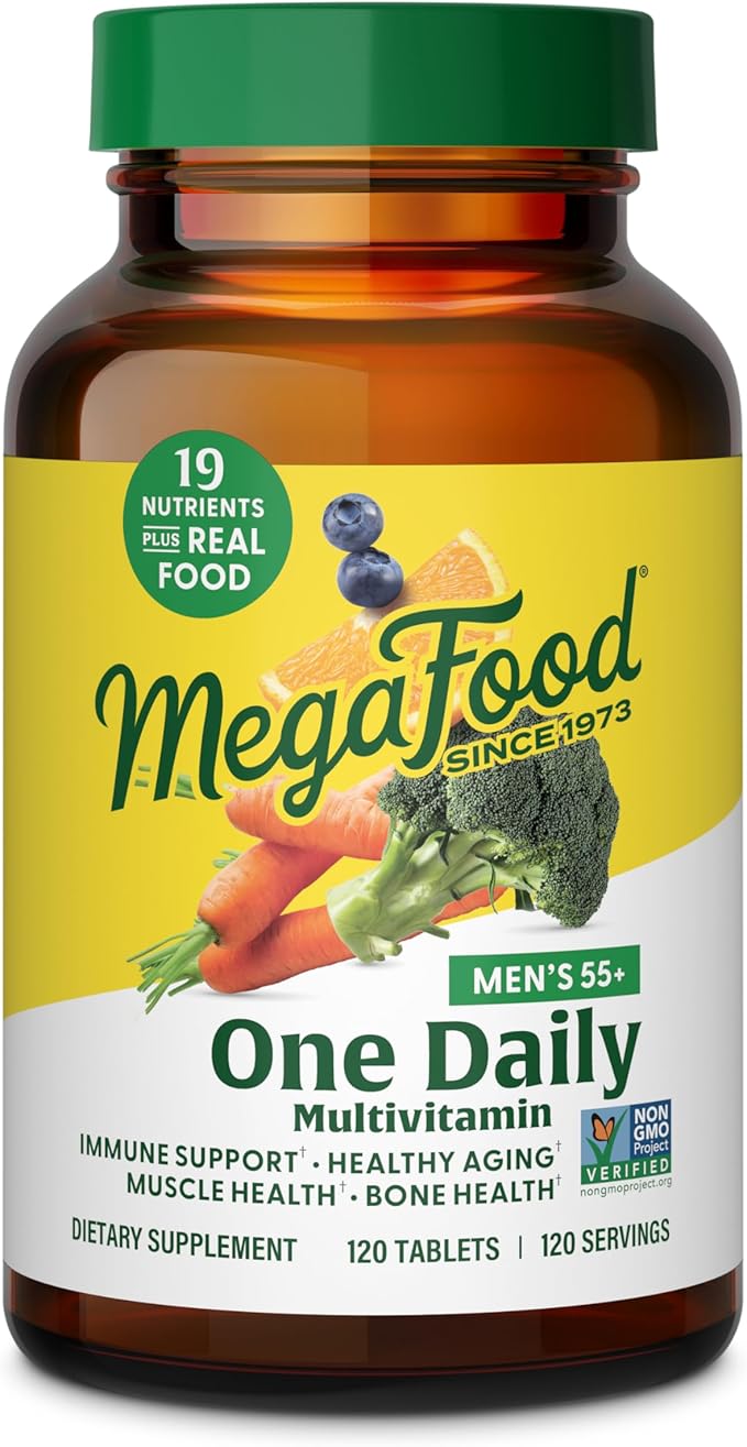 MegaFood Men's 55+ One Daily - Multivitamin for Men with Vitamin B12, Vitamin C, Vitamin D & Zinc - Optimal Aging & Immune Support Supplement - Vegetarian - Made Without 9 Food Allergens - 90 Tabs