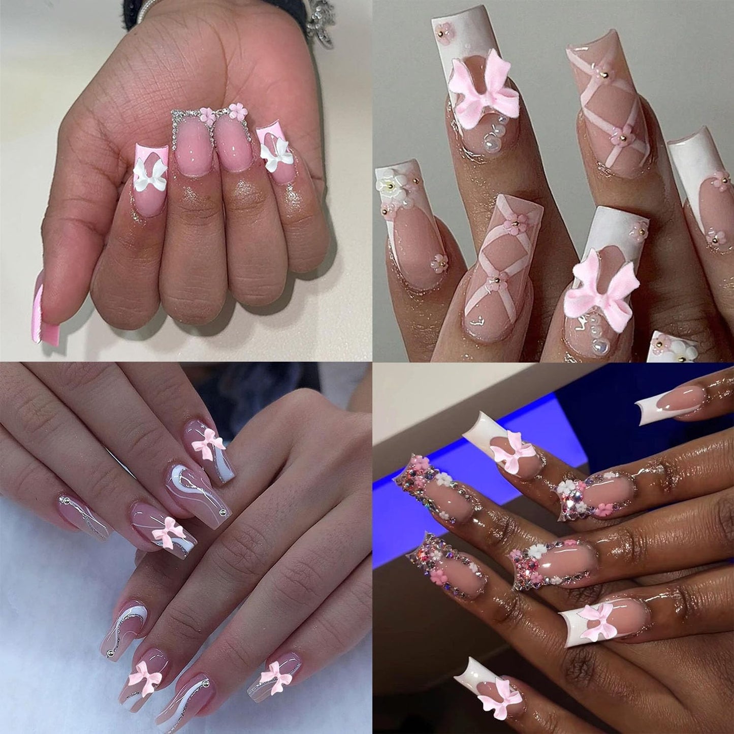 3D Bow Nail Charms Kit, Colorful Resin Flower Bowknot Nail Art, Mix Gold Silver Flatback Beads Charms for Manicure DIY Crafts Jewelry Accessories