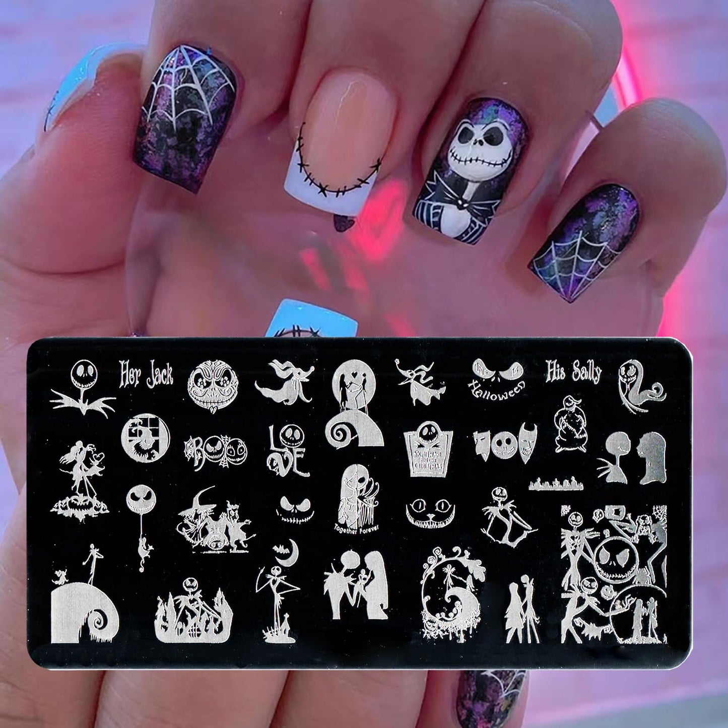 Halloween Nail Stamping Plates Nightmare Christmas Nails Stamping Kit The Day of Dead Ghost Holiday Nail Stamping Plate Nail Stamper Kit for Women Halloween DIY Manicure Accessories