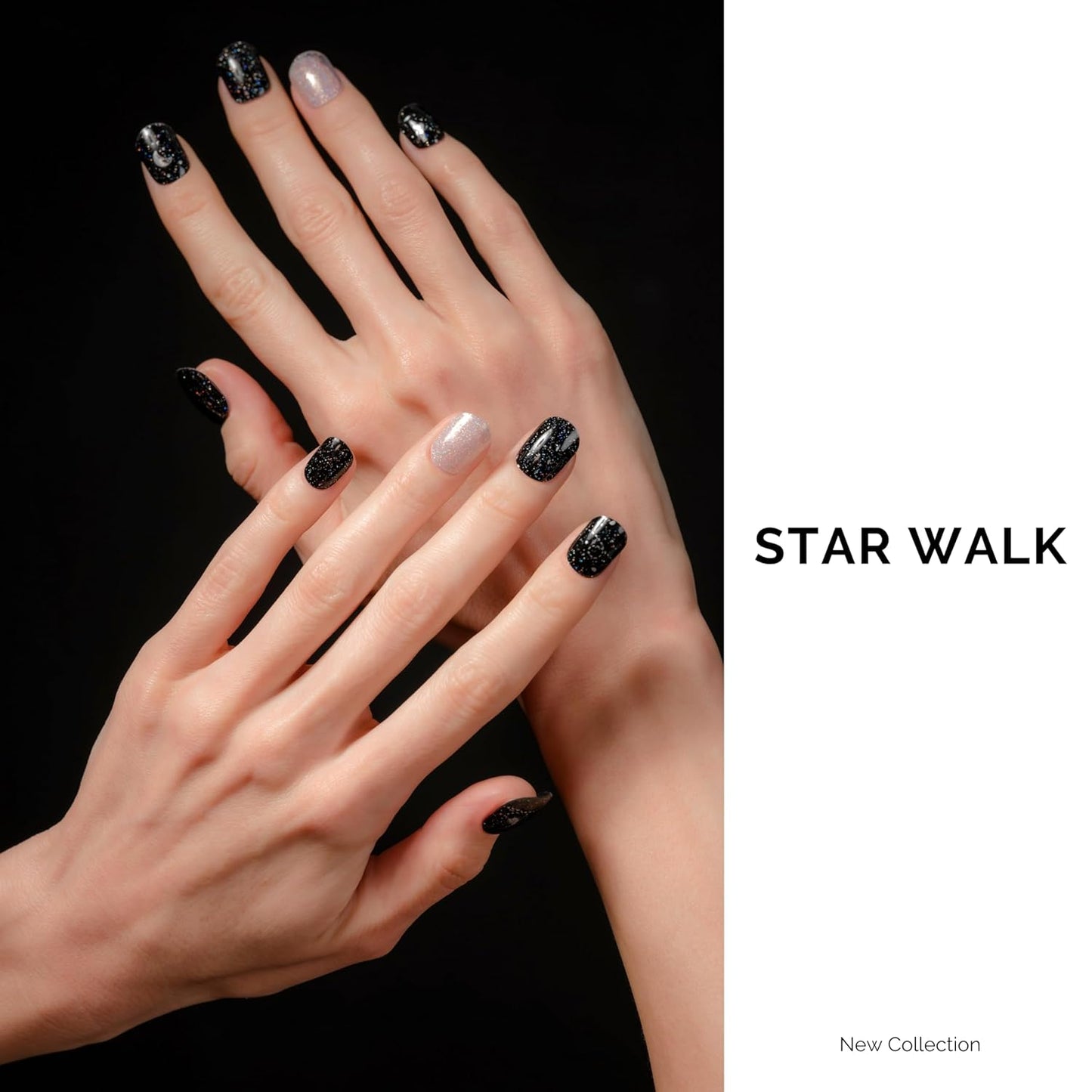 NAILOG Semi Cured Gel Nail Strips 34 pcs| Buy 2 Get 1 UV Lamp | Long Lasting Nail Polish Sticker Wraps with Glossy Gel Finish, Star Walk