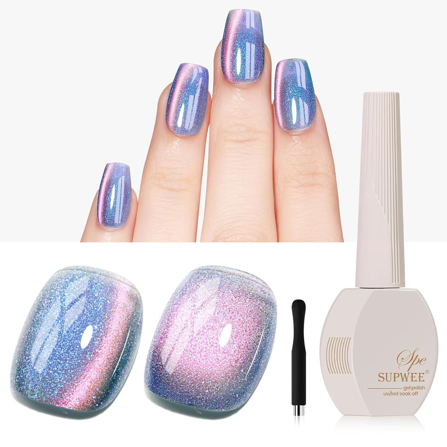 9D CatEye Gel Nail Polish Holographic Blue Aurora Magnetic Cat Eye Gel Reflective Glitter Shimmer Effect with Magnet Soak Off Salon DIY at Home