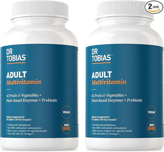 Dr. Tobias Adult Multivitamin for Women & Men, Energy & Immune Support from 42 Fruits & Vegetables Plus Probiotics, Comprehensive Daily Multivitamins for Men & Women, Non-GMO, 180 Tablets, 60 Servings