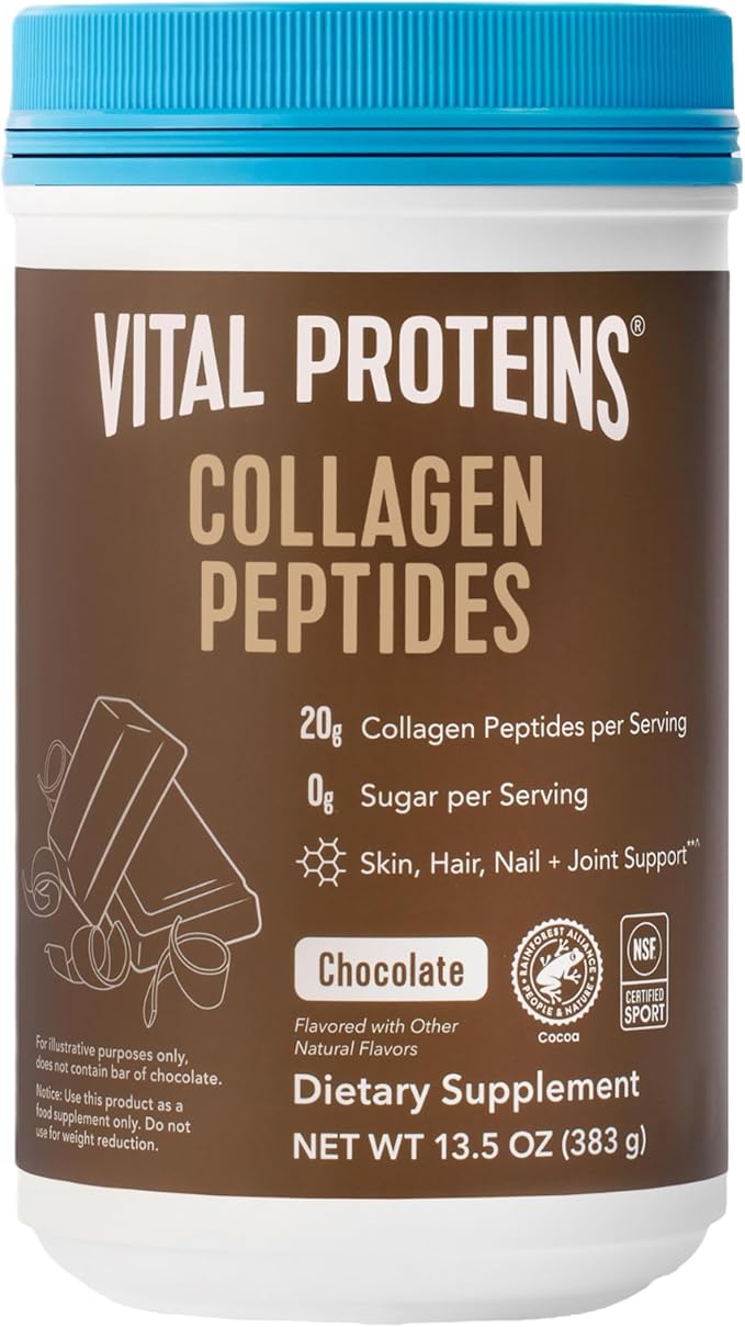 Vital Proteins Grass Fed Collagen Peptides Powder, Promotes Hair, Nail, Skin, Bone and Joint Health - Hydrolyzed Collagen - Chocolate, 13.5 oz, Pack of 1