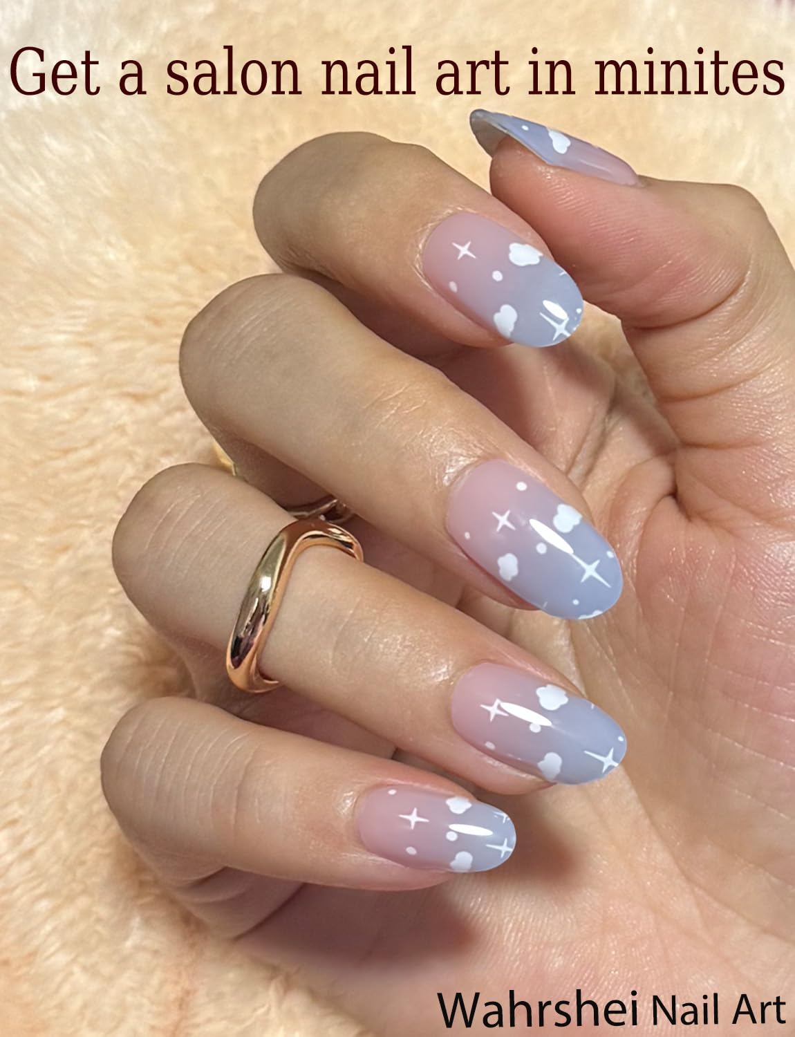 Semi Cured Gel Nail Strips, 20pcs Clound Gel Nail Stickers UV for Home Nails DIY