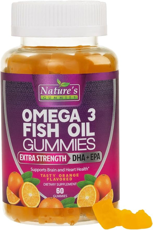 Omega Fish Oil Gummies - Delicious Orange Flavor Fish Oil Omega 3 Supplements with Heart Healthy EPA & DHA Fatty Acids for Heart, Joint & Brain Support - Omega 3 Fish Oil Gummy Vitamins - 60 Gummies