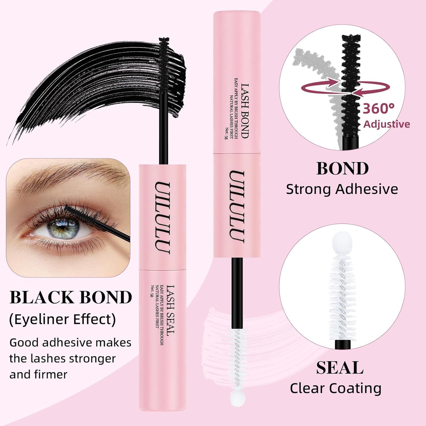 Lash Bond and Seal - 2-in-1 Lash Glue (5ml) & Sealer (5ml) for DlY Lash Extensions at Home, Waterproof Eyelash Adhesive for Cluster& Individual Lashes, Black Bond Eyelash Glue Strong Hold