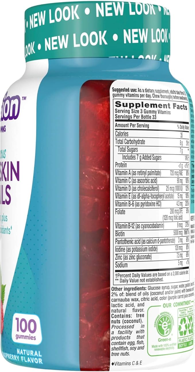 Vitafusion Gorgeous Hair, Skin Nails Multivitamin Gummy Vitamins, plus Biotin and Antioxidant vitamins CE, Raspberry Flavor, 100ct (33 day supply), from America’s Number One Gummy Vitamin Brand