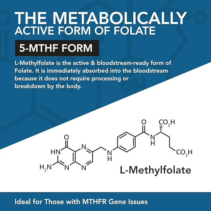 L Methyl Folate 15mg plus Methyl B12 Cofactor - Professional Strength, Active 5-MTHF Form - Supports Mood, Methylation, Cognition – Bioactive forms of Vitamin B9 & B12 (60 Capsules)