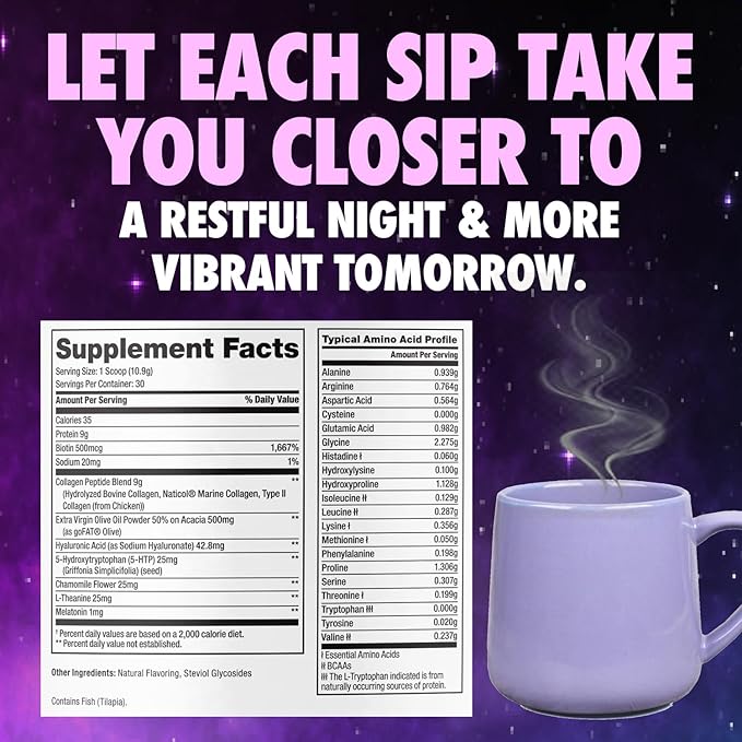 DR. EMIL NUTRITION Collagen Peptides Powder Plus Sleep Support - Collagen Powder for Women with 5-HTP, Melatonin & L-Theanine - Collagen Supplements with Biotin for Hair, Skin & Nails