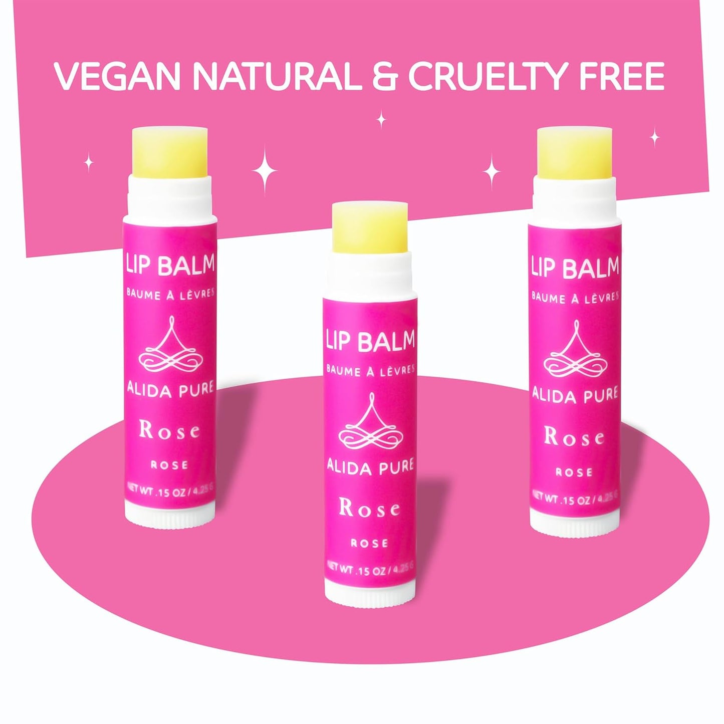 Rose Lip Balm Collection, Vegan Set, Beeswax Free, with Organic Jojoba and Avocado Oil, Vitamin E, Natural Moisturizer for Dry, Chapped Lips, 3 Tube Set