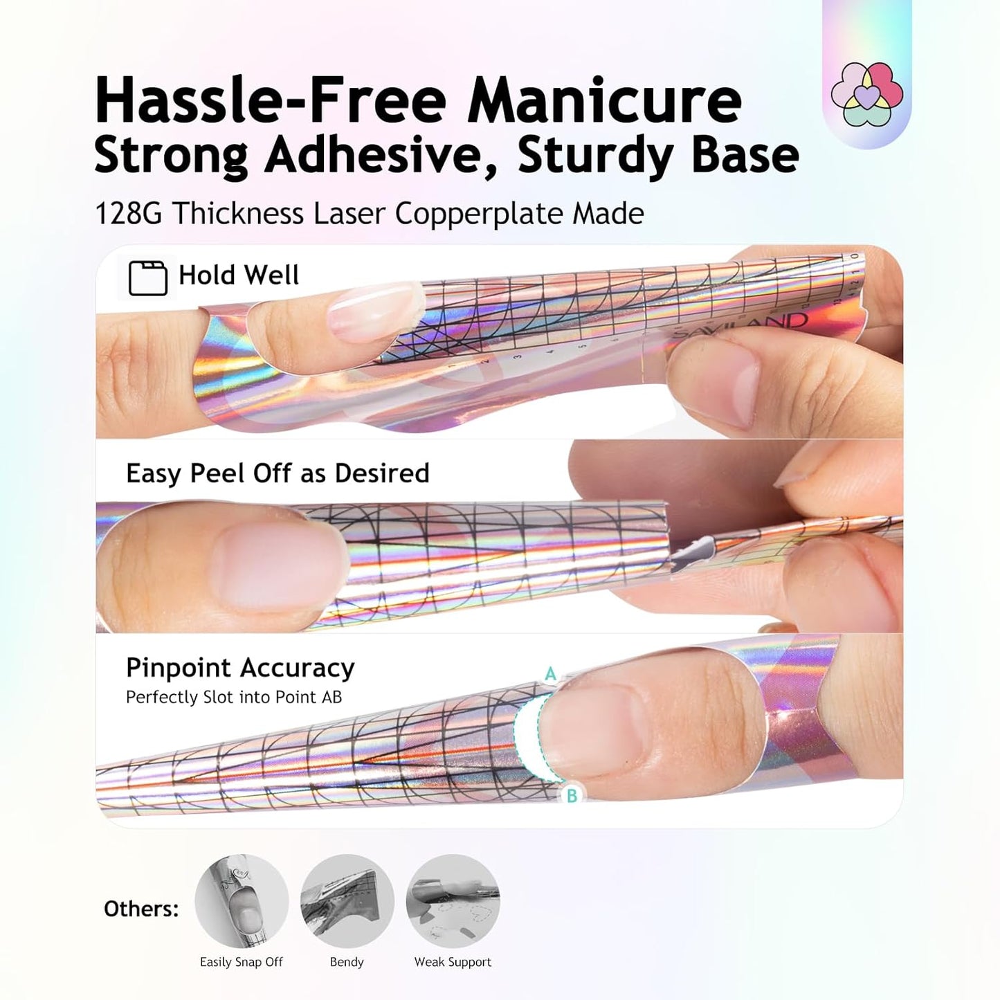 SAVILAND Long Sticky Nail Forms: Ultra-Long Length Reusable Extension Pink Self-Adhesive & Sturdy-Paper Acrylic Forms for Builder Gel, Tech Art Salon