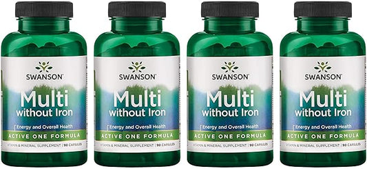 Swanson Active One Multivitamin Without Iron 90 Capsules (4 Pack)