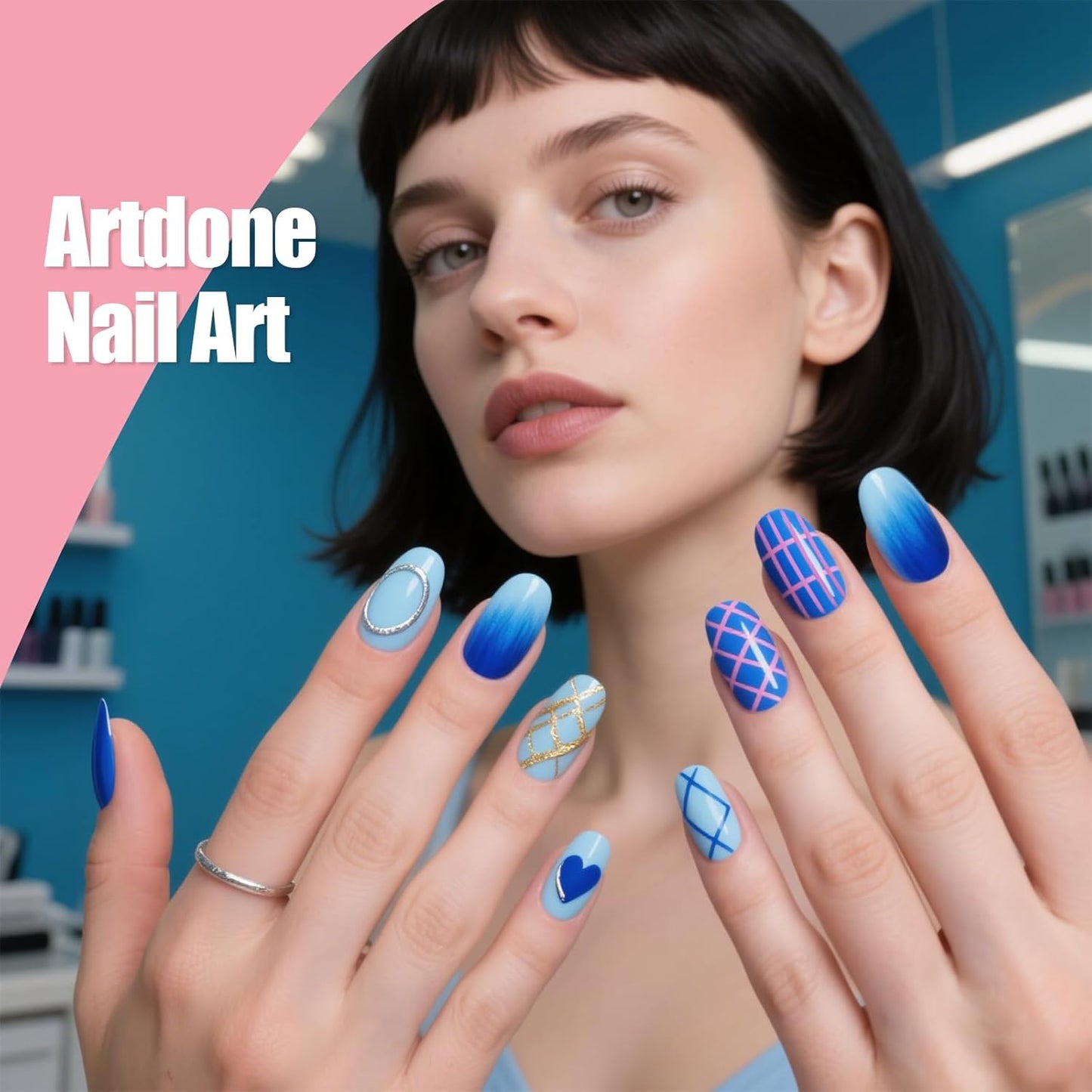 Artdone 15pcs Pink Nail Art Brushes, Nail Art Tool Set, Dotting Tools, Dust Brush,Striping Brushes for Long Lines, Drawing Pen For Gel Polish Design supply