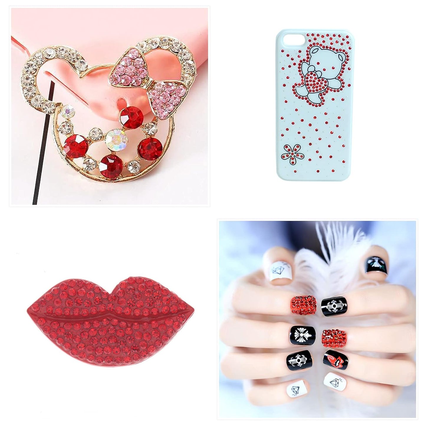 3100Pcs Crystal Red Nail Rhinestones,HOINCO Rhinestones for Nails,Nail Gems and Rhinestones Gems Multi Shapes Nail Charms for Nails Nail Crystal Beads Jewel for DIY Nail Art with Tweezers and Pen