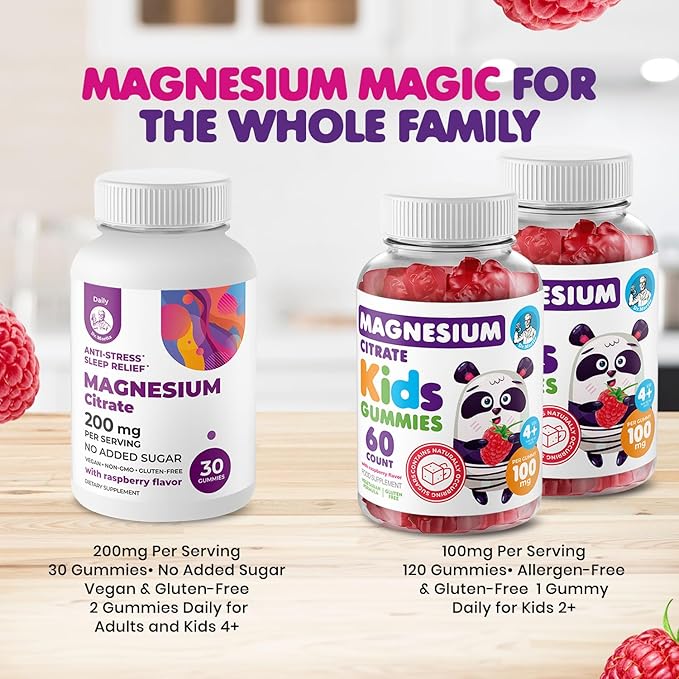 DR. MORITZ Magnesium Bundle - Calm Magnesium Gummies for Adults (200mg, 30 Count) and Kids Magnesium Gummies (120 Count, 2 Pack) - Sugar-Free Magnesium Citrate Gummies for Relaxation Support