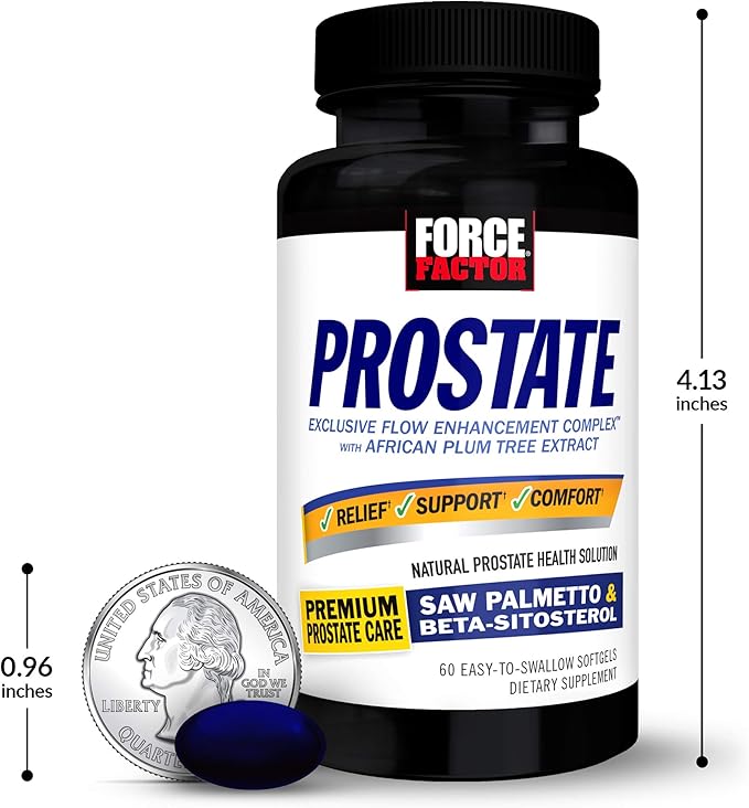 FORCE FACTOR Prostate, 3-Pack, Saw Palmetto and Beta Sitosterol Supplement for Men, Prostate Health Support, Size Support, Urinary Relief, Bladder Control, Reduce Nighttime Urination, 180 Softgels