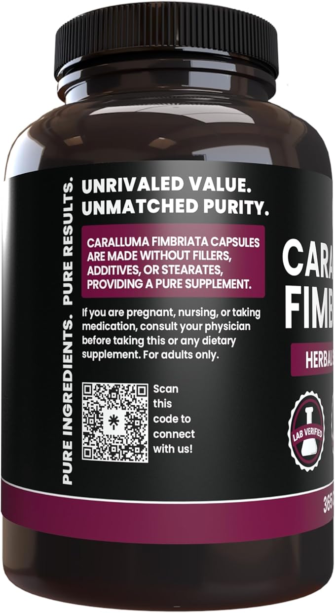 PURE ORIGINAL INGREDIENTS Caralluma Fimbriata (365 Capsules) No Magnesium Or Rice Fillers, Always Pure, Lab Verified
