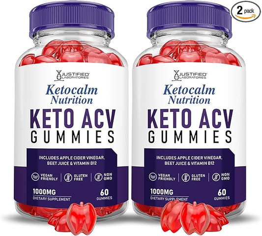 (2 Pack) Ketocalm Nutrition Keto ACV Gummies Advanced Formula 1000MG Keto Calm Nutrition Keto Gummies Apple Cider Vinegar Formulated with Pomegranate Beet Juice Powder B12 Vegan Non GMO 120 Gummys