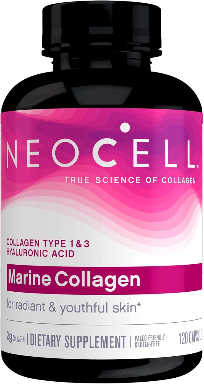 NeoCell Marine Collagen With Collagen Type 1 and 3 and Hyaluronic Acid, With Hydrolyzed Collagen, Skin Health Supplement, Capsule, 120 Count, 1 Bottle