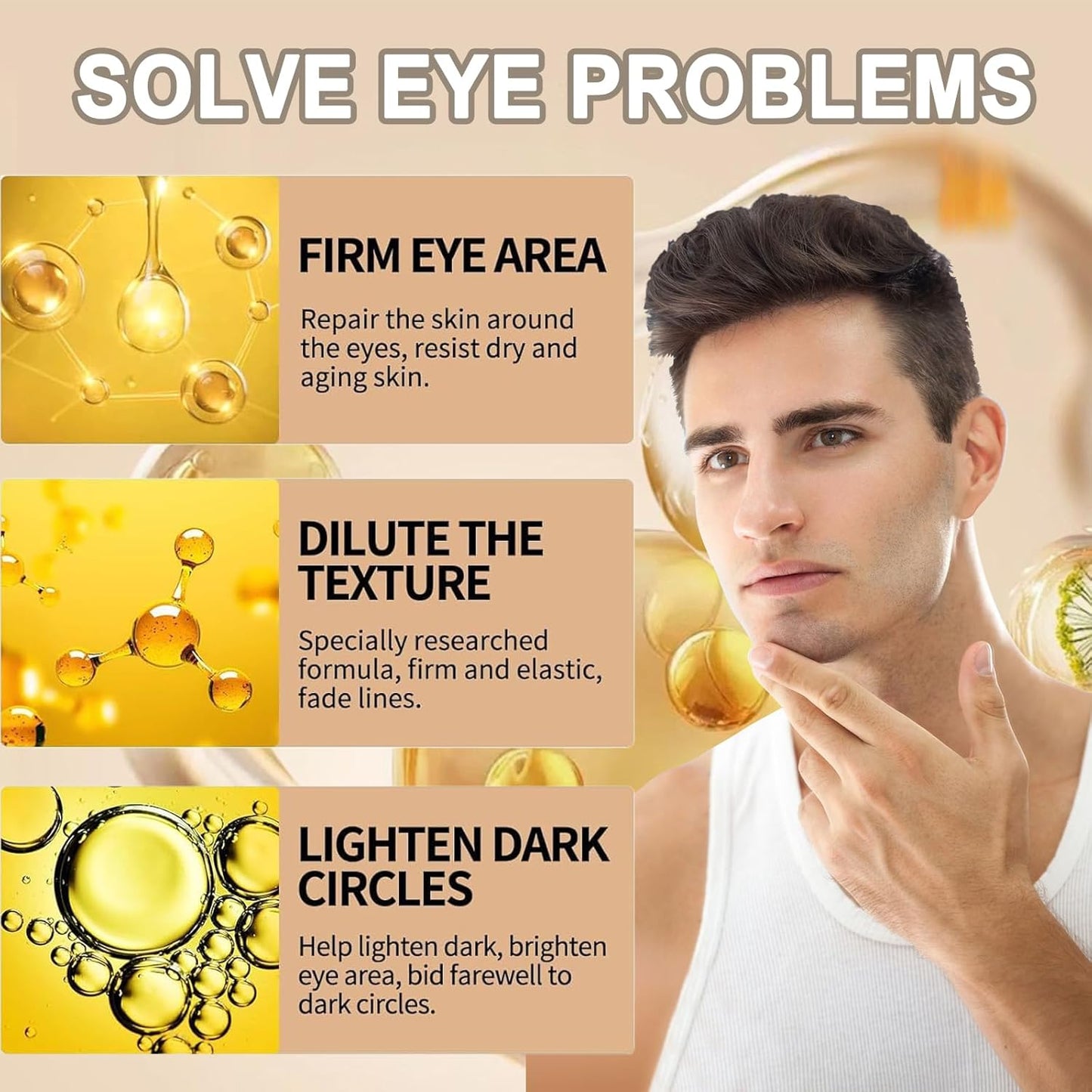 Eye Repair Stick for Men, Under Eye Roller for Eyes Bags and Dark Circles, Cooling Stick Hydrates and Depuffing, Gentle, Natural Formula (3pcs, 0.35 fl.oz)