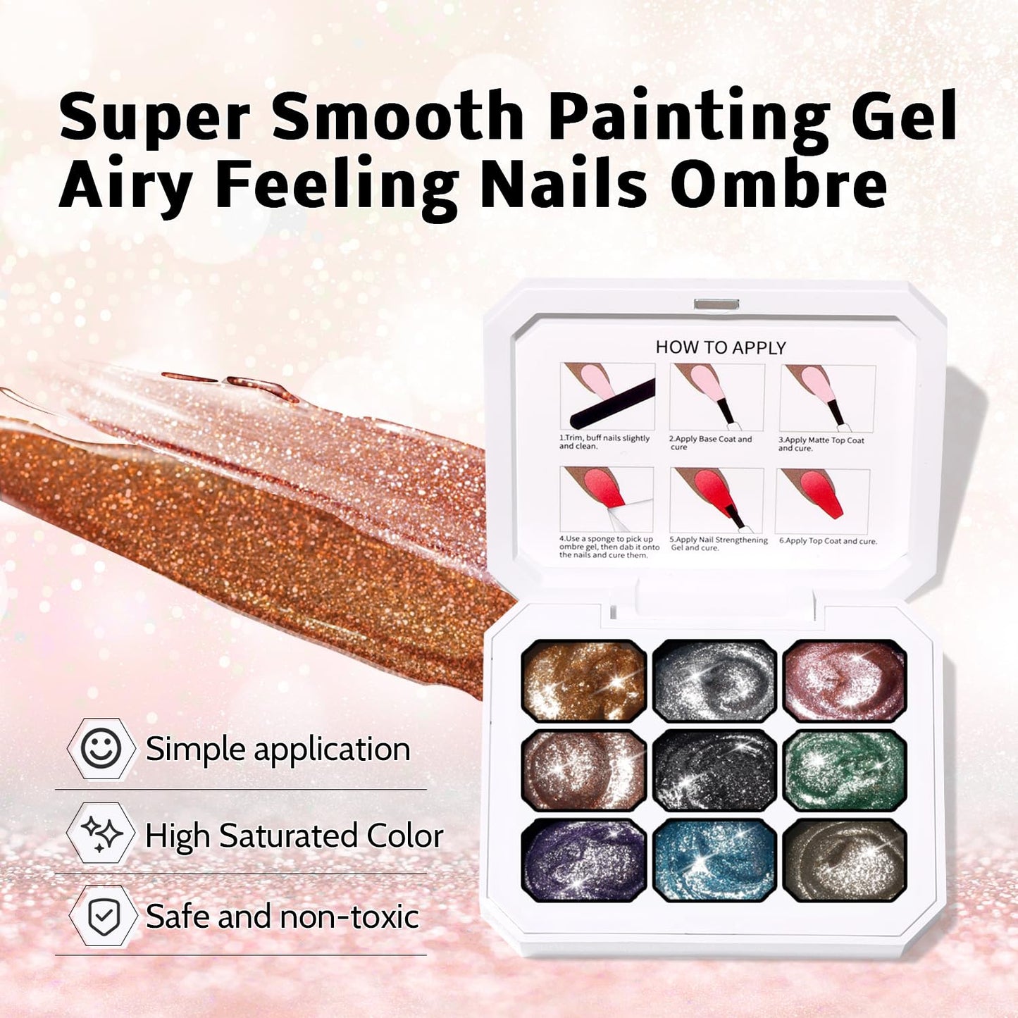 Sponge Pat Paint Nail Gel & Tools Kit, 9 Colors Ombre Nails Gradient Gel Nail Blush Blooming Aura Nails Drawing Stripper Floral Painting Nail Art, No Wipe, UV/LED Curing (9 Colors Set J)